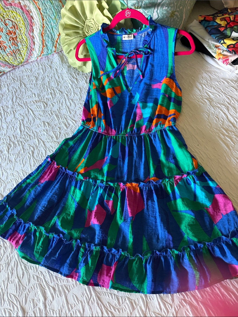 Cupshe women’s  Bright Tiered Dress in Blue, Green, Pink & Orange new